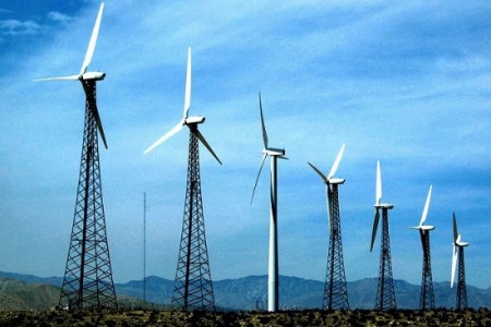 Row of Windmills on a hill