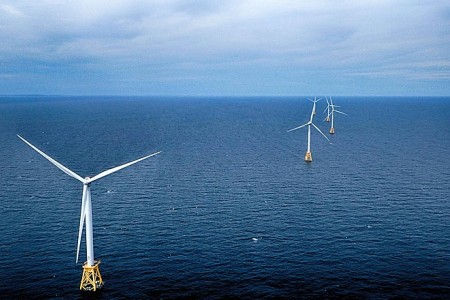 Wind turbines installed off the Rhode Island coastline